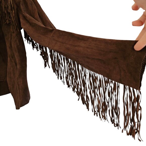 Edge Brown Suede Fringe Open Jacket 8 - Picture 5 of 9